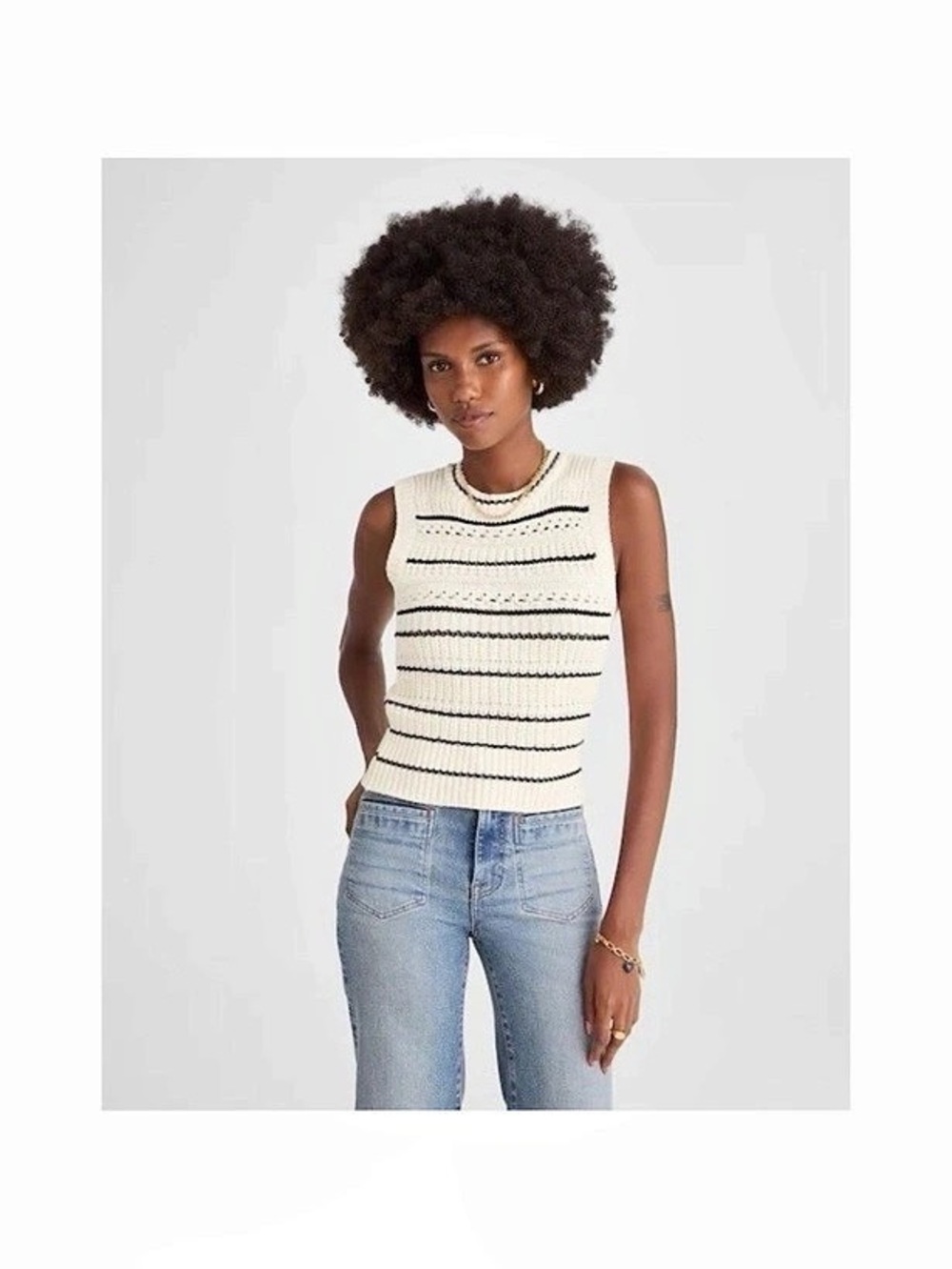 Madewell Striped Sweater Vest in 100% Cotton Cream & Black Size XXS